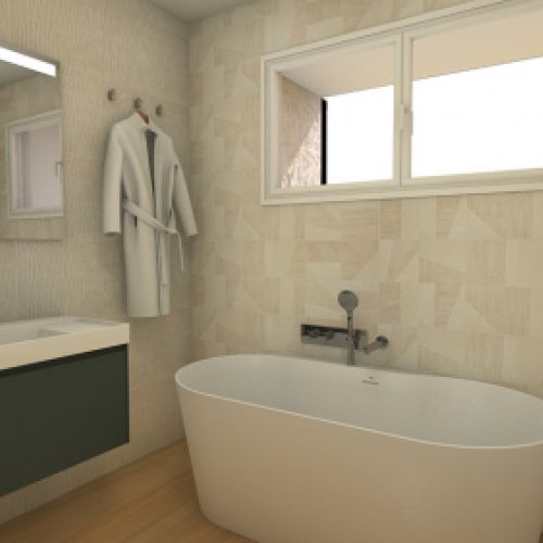 Baño con bañera en la vivienda unifamiliar reformada