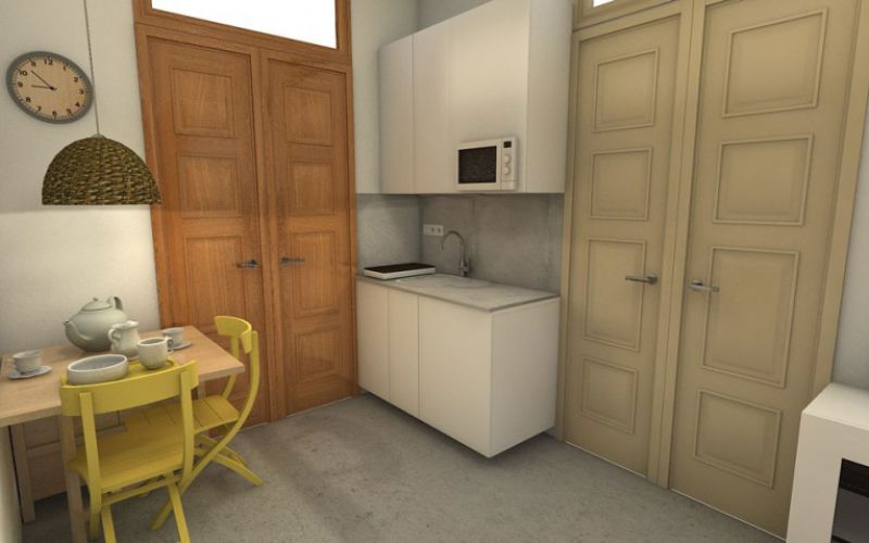 Diseño de cocina integrada en apartamento pequeño